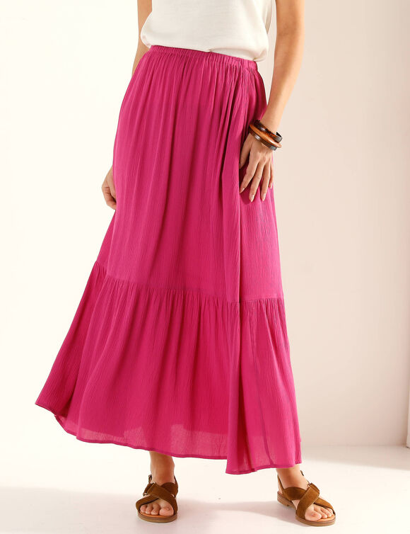 Jupe longue en cr&eacute;pon, volume jupon (Indisch roze)