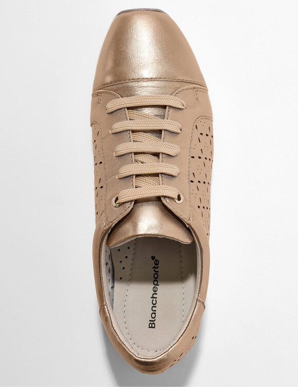 Comfortabele sneakers van opengewerkt leer (goudbruin)
