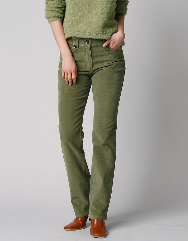 Pantalon droit, velours côtelé (vert mousse)