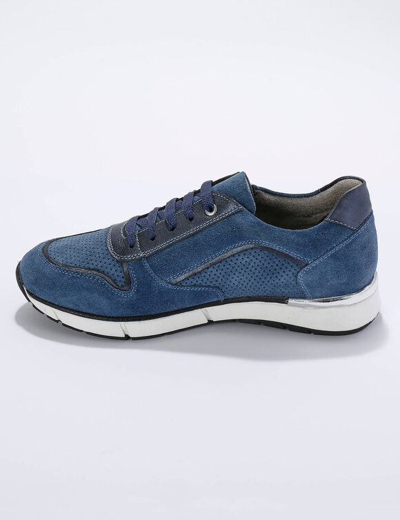 Leren sneakers met rits en veters (jeansblauw)