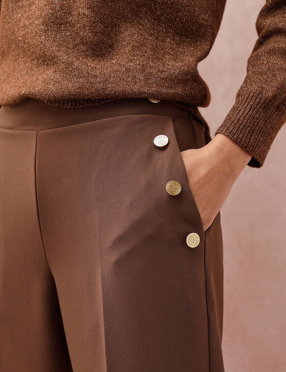 Soepelvallende broek met brug-effect (chocolade)