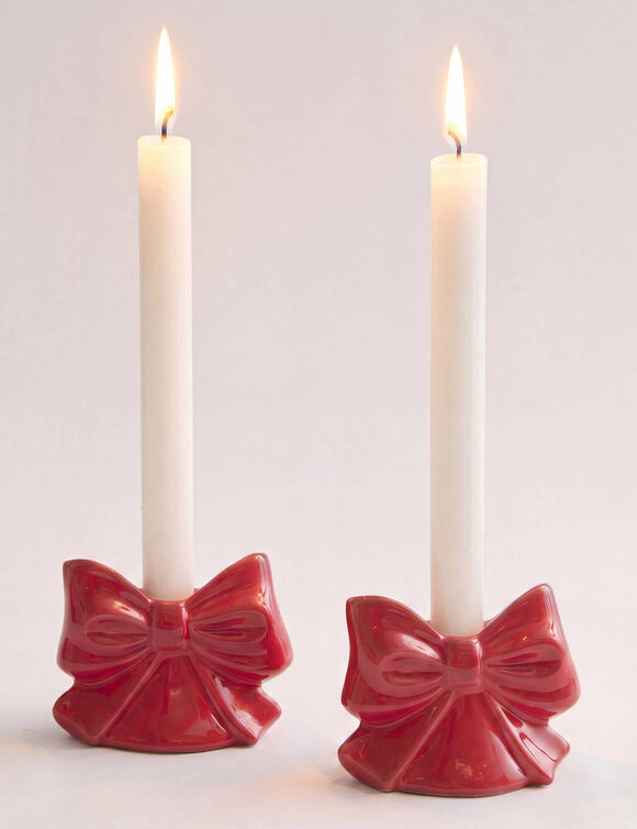 Keramische kaarsenhouder in de vorm van een &bdquo;knoop&ldquo; &ndash; set van 2 (rood)