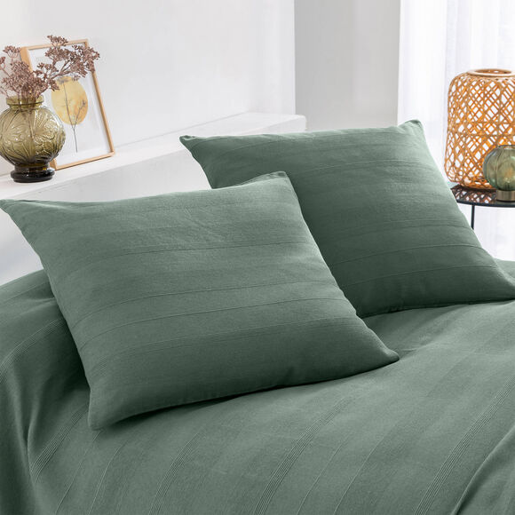 Kussenhoes in effen katoen met artisanaal weefsel - set van 2 (grijsgroen)