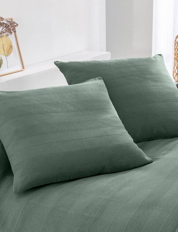 Kussenhoes in effen katoen met artisanaal weefsel - set van 2 (grijsgroen)