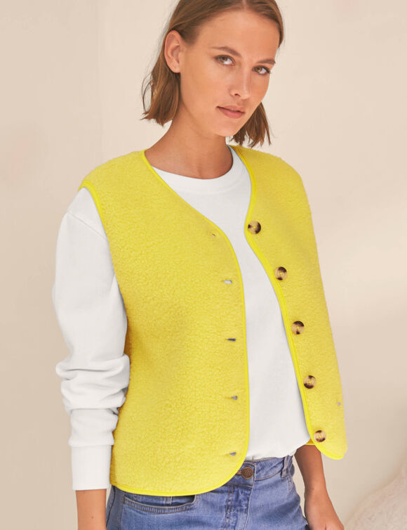 Veste sans manches, maille bouclette (jaune)