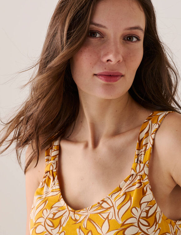 Nuisette imprim&eacute;e tropical avec bretelles fronc&eacute;es (safran)
