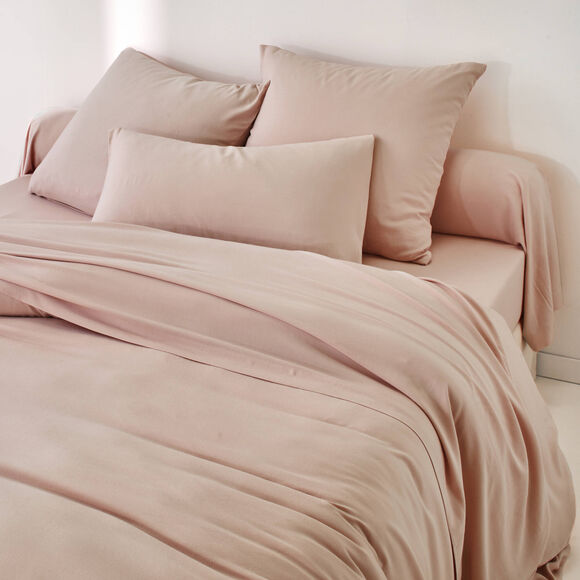 Linge de lit uni en bambou et en lin** (rose p&acirc;le)