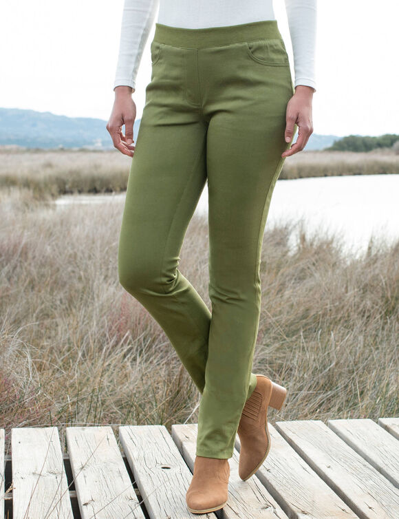 Rechte broek met elastische taille (olijfgroen)