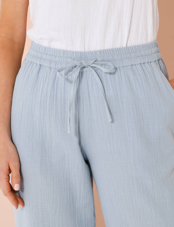 Pantalon large taille haute, gaze de coton (bleu grisé)