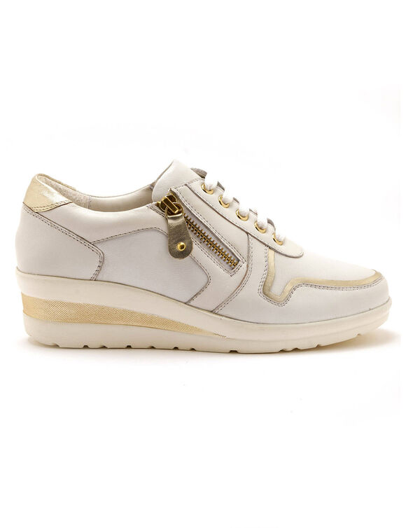 Derbies &agrave; lacets largeur confort, petit compens&eacute; (blanc)