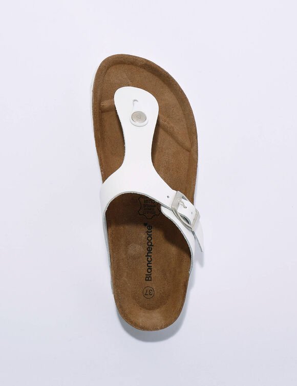 Sandales entredoigts cuir à boucle réglable (blanc)