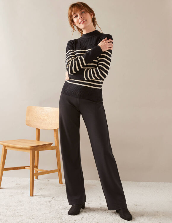 Pantalon droit large, maille milano (noir)