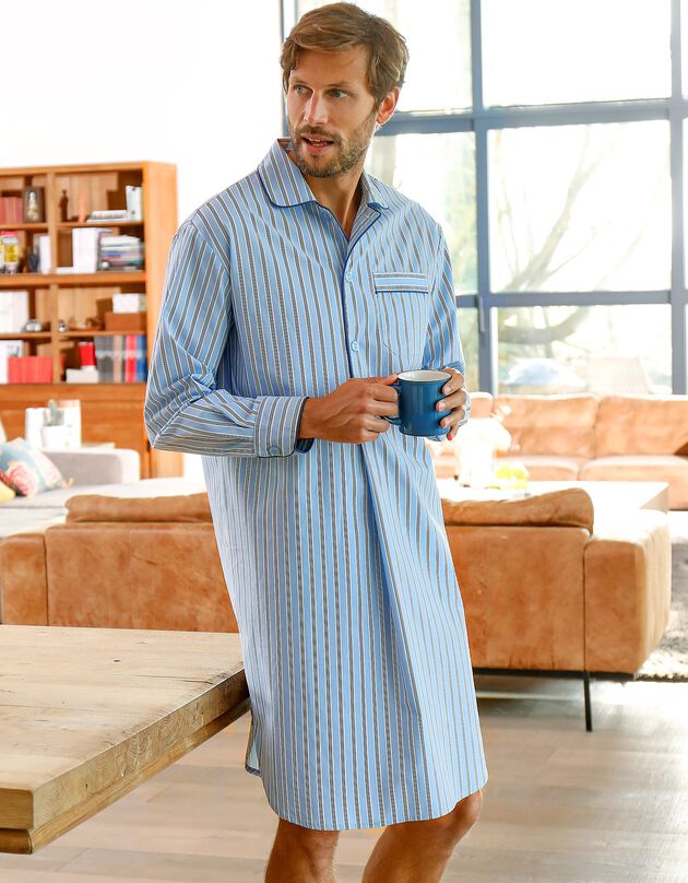 Gestreepte pyjama in liketstijl - katoenflanel (hemelsblauw)