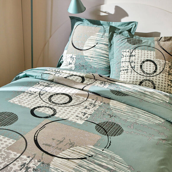 Linge de lit Diane imprim&eacute; graphique - coton 57 fils/cm&sup2; (eucalyptus)
