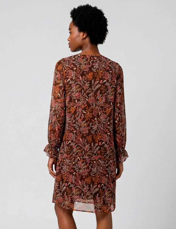 Geplooide jurk met bedrukking, bosprint (chocolade / roze)