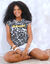 T-shirt met korte mouwen, 'Amour' en bloemenprint  (zwart / wit)