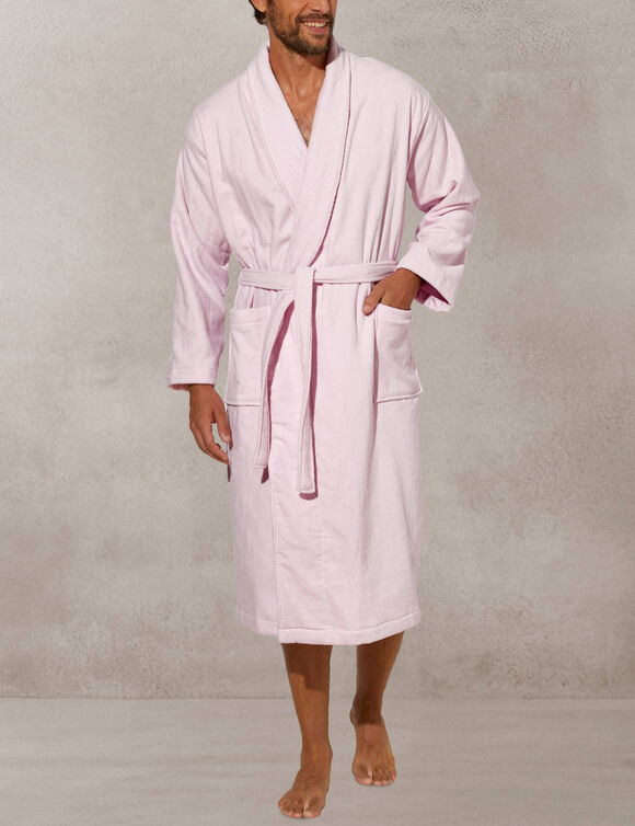 Badjas voor volwassenen, unisex, van badstof met sjaalkraag - fluweel, 450 g/m&sup2; (poederroze)