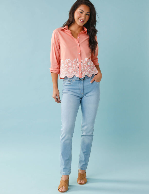 Chemisier brod&eacute; uni, Sp&eacute;cial Petites (bois de rose)