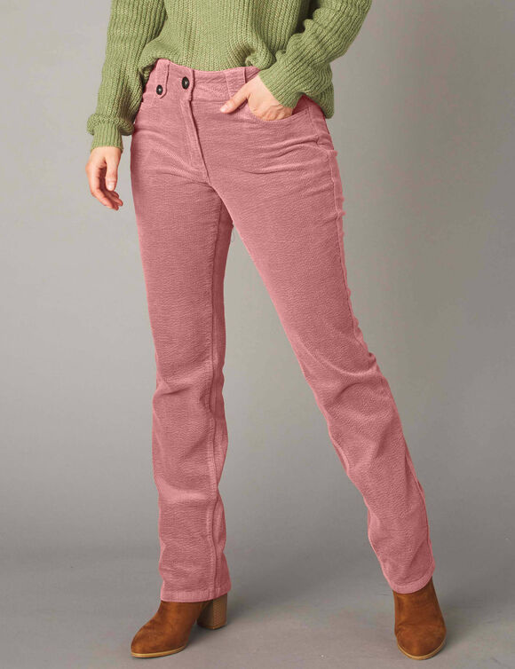 Broek in ribvelours met recht model (grijsroze)