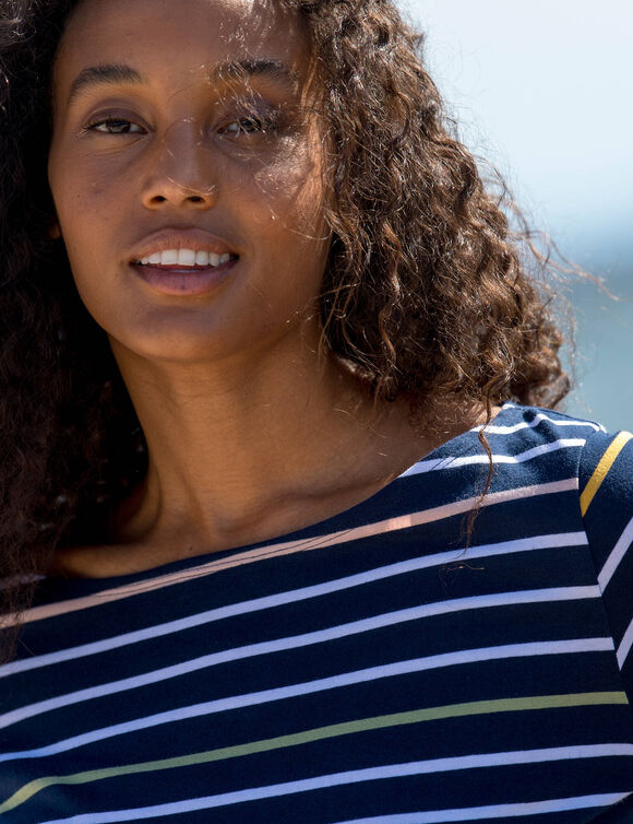 T-shirt marinière rayé manches 3/4 (marine / multicolore)