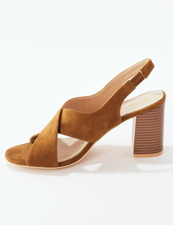 Sandales crois&eacute;es &agrave; talon (beige)