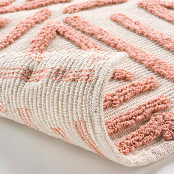 Tapis rectangulaire avec reliefs (écru / corail)