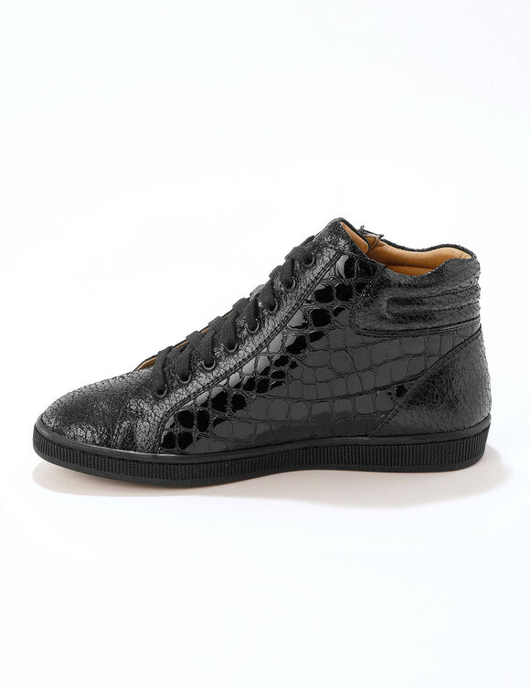 Hoge sneakers in soepel leer met kroko-effect en rits (zwart)