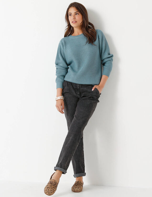 Pull col rond maille anglaise (céladon grise)