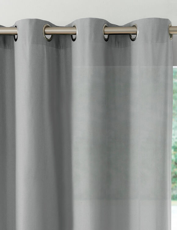 Gordijn in effen zeildoekstof met oogringetjes (parelgrijs)