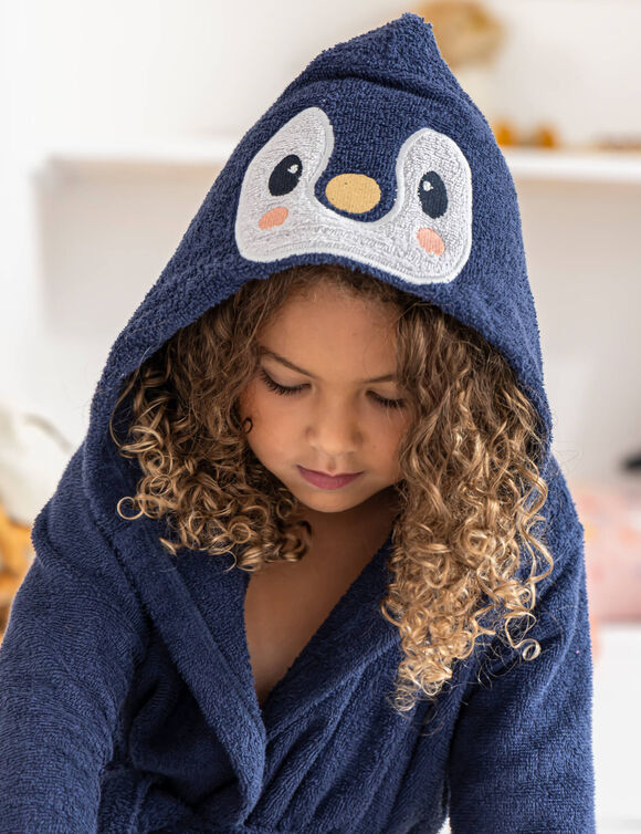 Peignoir de bain enfant Pingouin à capuche (bleu)