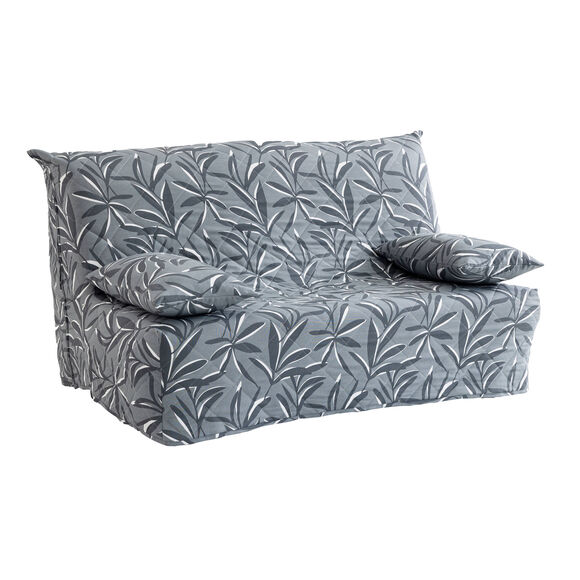Housse canap&eacute; BZ matelass&eacute;e imprim&eacute; feuillage (gris)