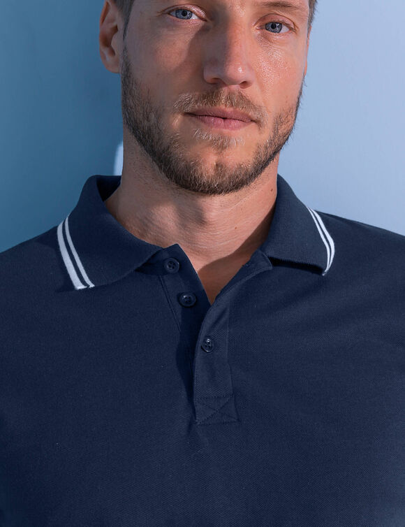 Polo uni maille piquée manches longues (marine)