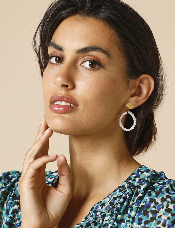 Boucles d'oreilles pendantes, perles fantaisie (doré)
