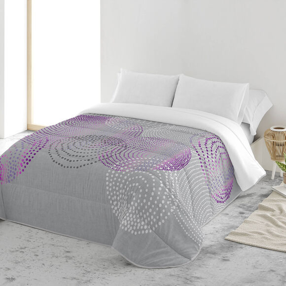Couette microfibre imprimée cercles graphiques 200 g/m² (gris / parme)
