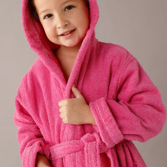 Peignoir enfant éponge bouclette à capuche (fuchsia)