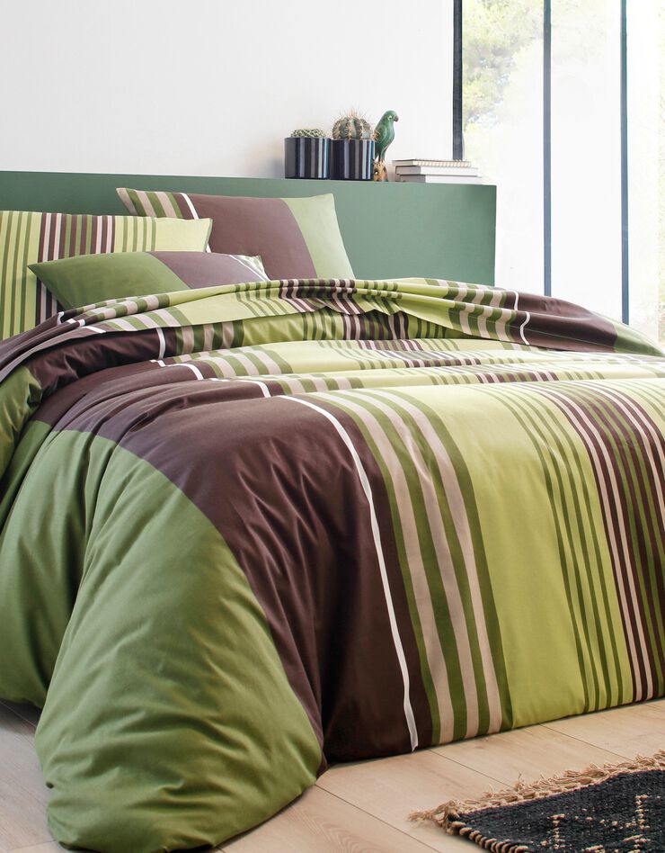 Linge de lit Détroit en coton imprimé rayures, vert Linge de lit Détroit en coton imprimé rayures, vert, hi-res image number 0
