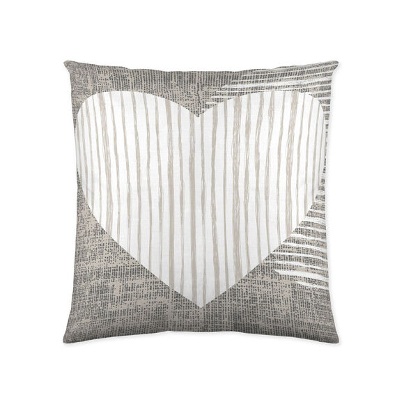Linge de lit coeurs coton (&eacute;cru / gris)
