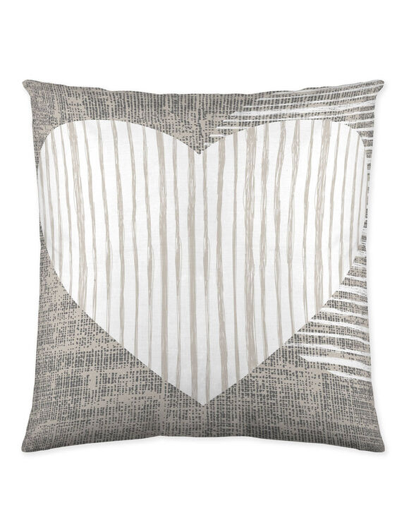 Linge de lit coeurs coton (&eacute;cru / gris)