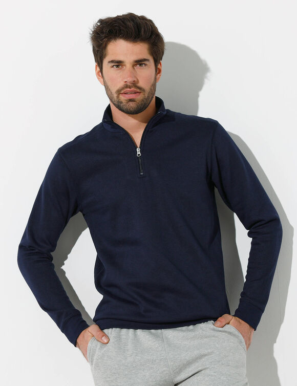 Sweater in molton met truckerskraag (marine)