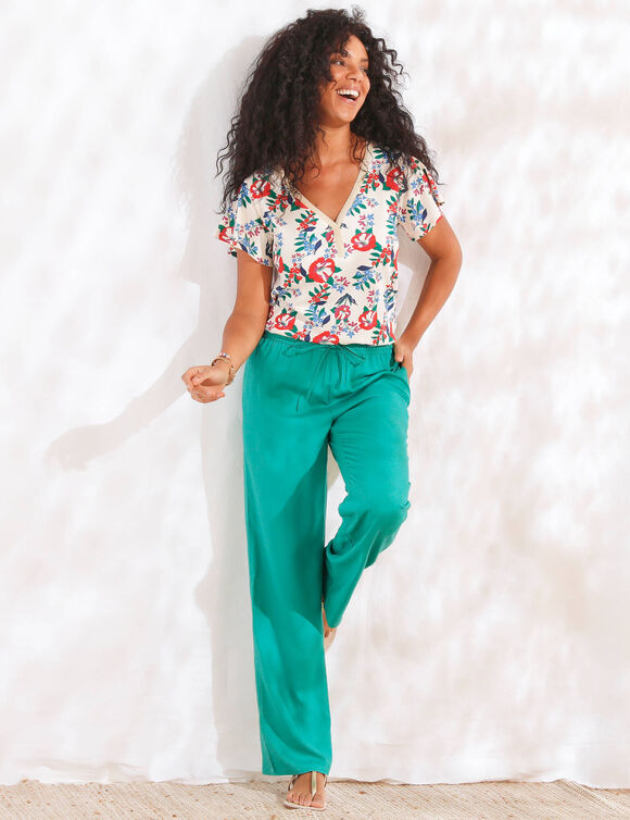 Pantalon large fluide uni (émeraude)