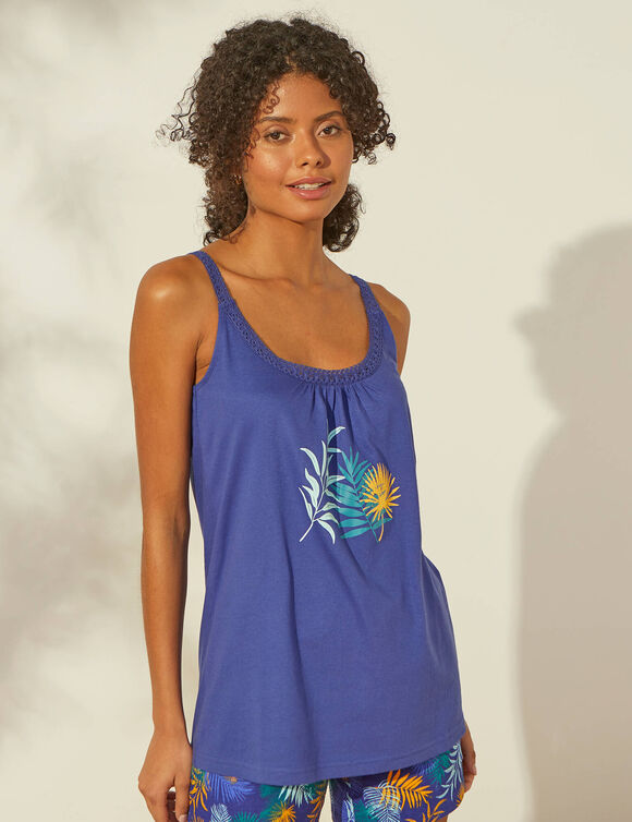 Pyjamatopje in katoen en macramé - effen tropical (blauw)