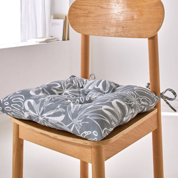 Galette de chaise carr&eacute;e imprim&eacute; fleuri - lot de 2 (gris perle)