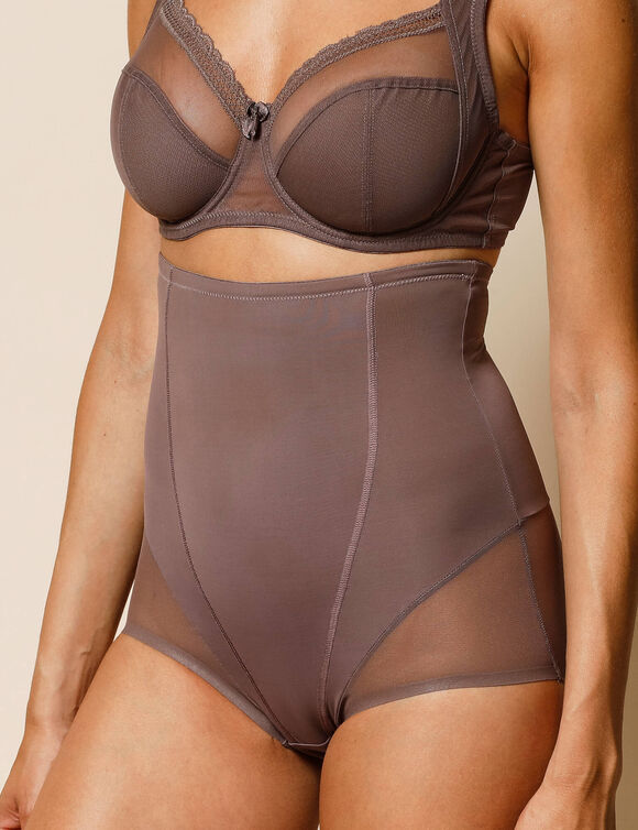 Culotte taille haute maille et tulle gainant (café)
