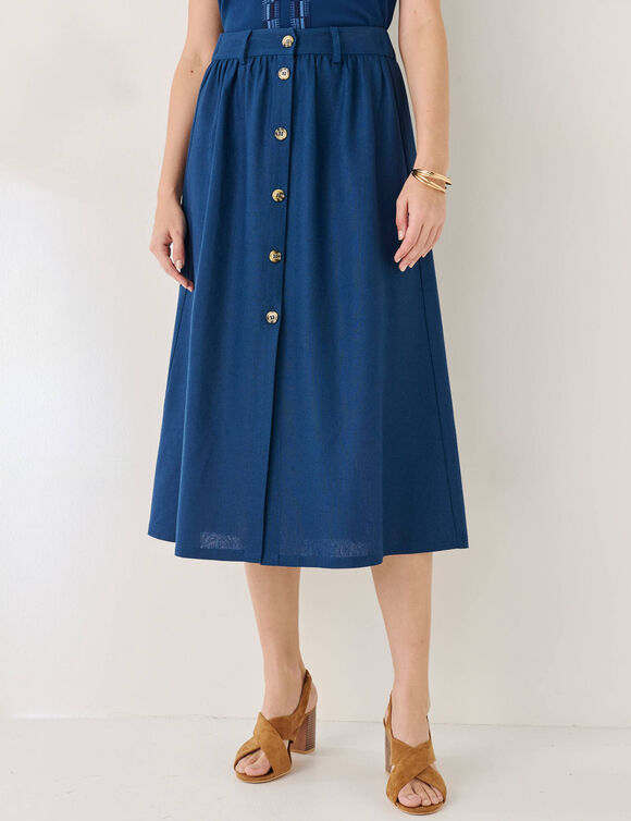 Jupe boutonn&eacute;e unie  (bleu)