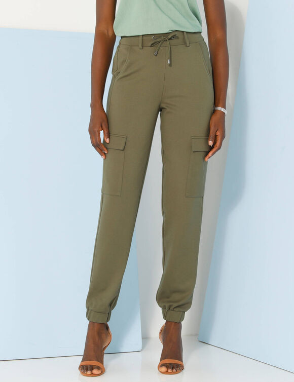 Pantalon cargo, maille milano (kaki)
