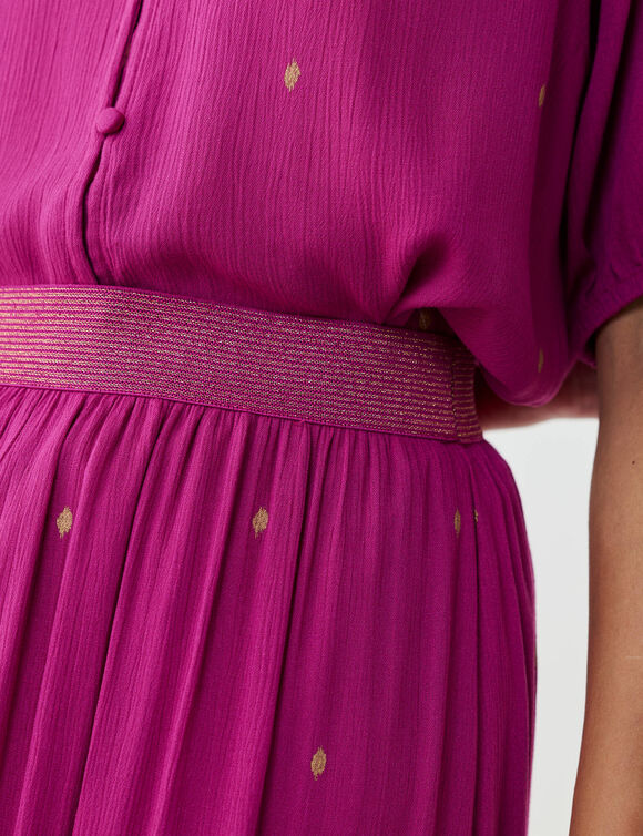 Jupe longue volant&eacute;e imprim&eacute; dor&eacute;, cr&eacute;pon (violine / dor&eacute;)