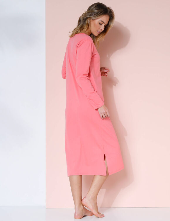 Chemise de nuit longue manches longues imprimé "bouquet" (corail)