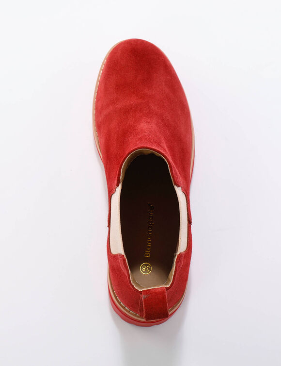 Chelsea boots in splitleer, dikke, geribbelde zool (bordeaux)