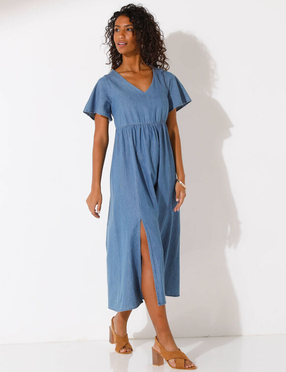 Lange jurk met vlindermouwen, jeans (bleached)