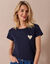 Effen T-shirt met 'hart' borduursel, korte mouwen (marine)